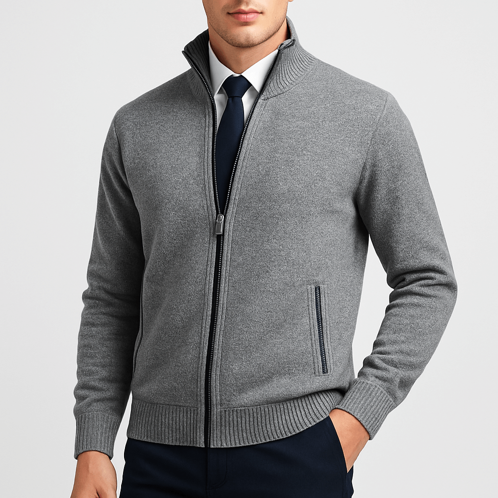 Unisex Zip-Up Cardigan with Stand Collar