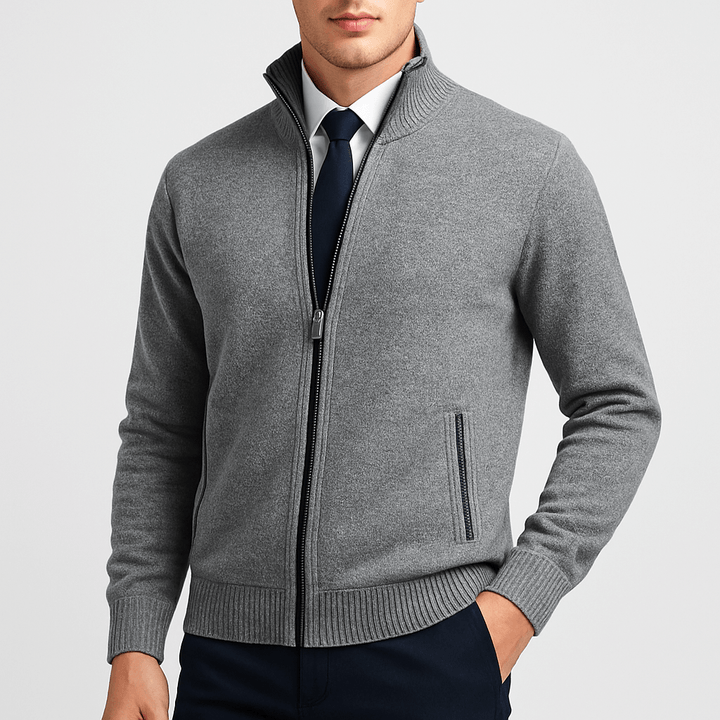 Unisex Zip-Up Cardigan with Stand Collar