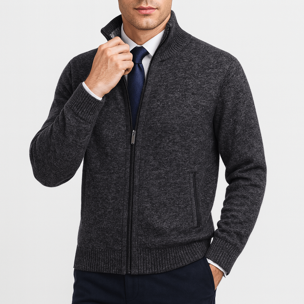 Unisex Zip-Up Cardigan with Stand Collar
