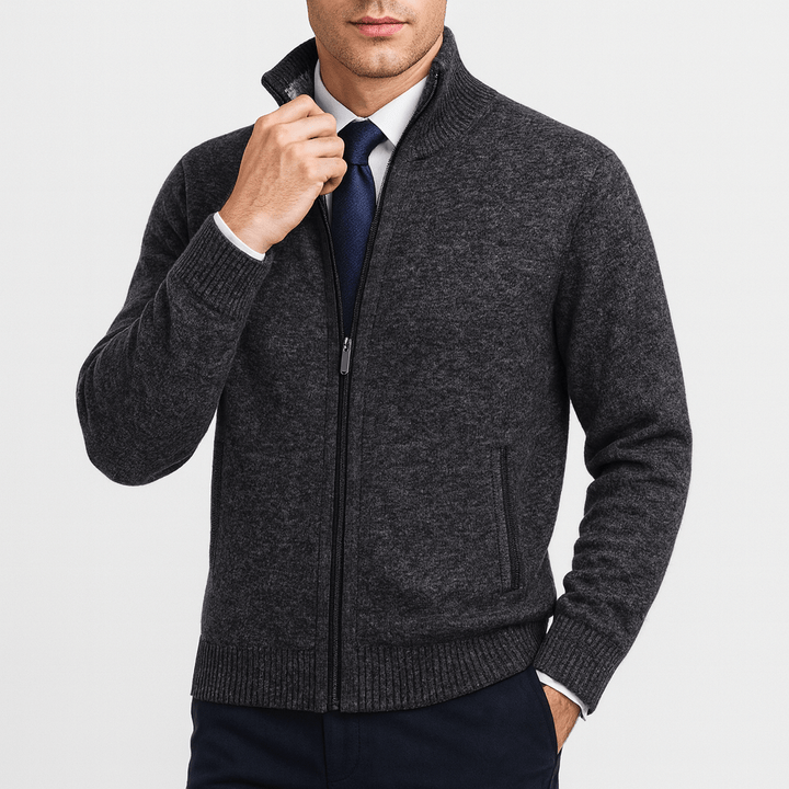 Unisex Zip-Up Cardigan with Stand Collar