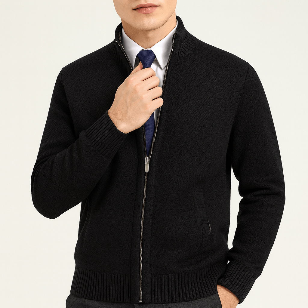 Unisex Zip-Up Cardigan with Stand Collar