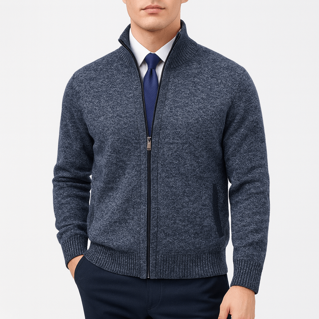 Unisex Zip-Up Cardigan with Stand Collar