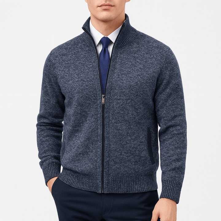Unisex Zip-Up Cardigan with Stand Collar
