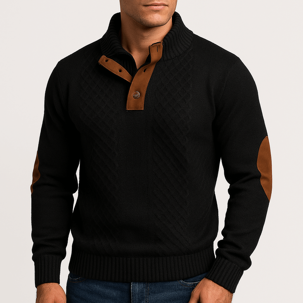 Unisex Zip-Up Sweater with Leather Patch Details