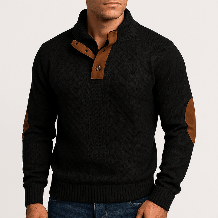 Unisex Zip-Up Sweater with Leather Patch Details