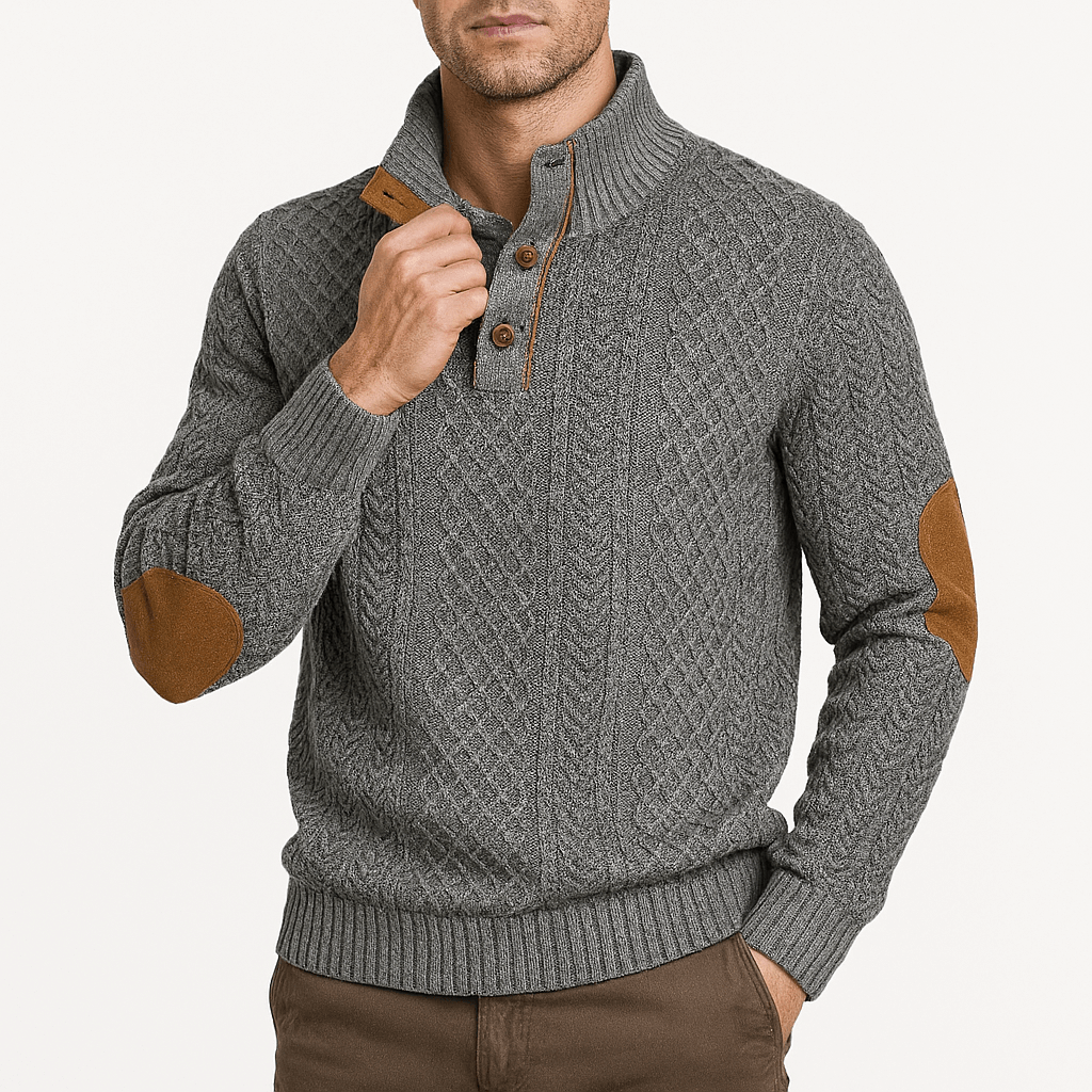 Unisex Zip-Up Sweater with Leather Patch Details