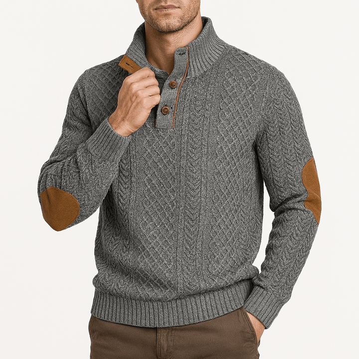 Unisex Zip-Up Sweater with Leather Patch Details