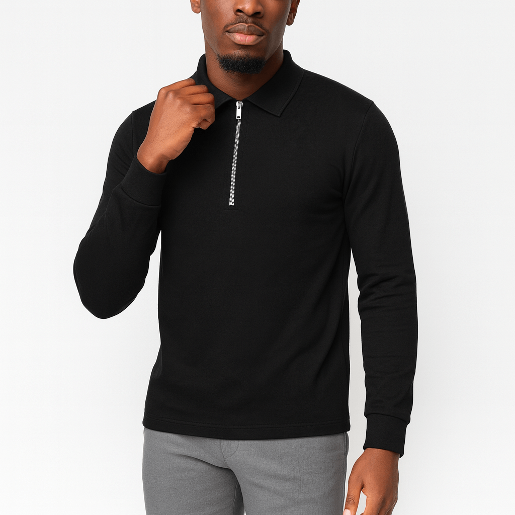 Mens Polo Sweater with Zipper Collar - BritishMode