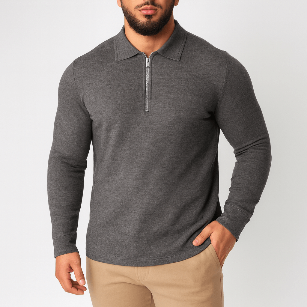 Mens Polo Sweater with Zipper Collar