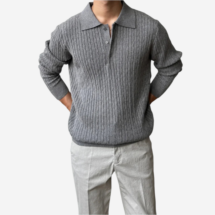 Mens Knit Polo Shirt Long Sleeve Classic Fit