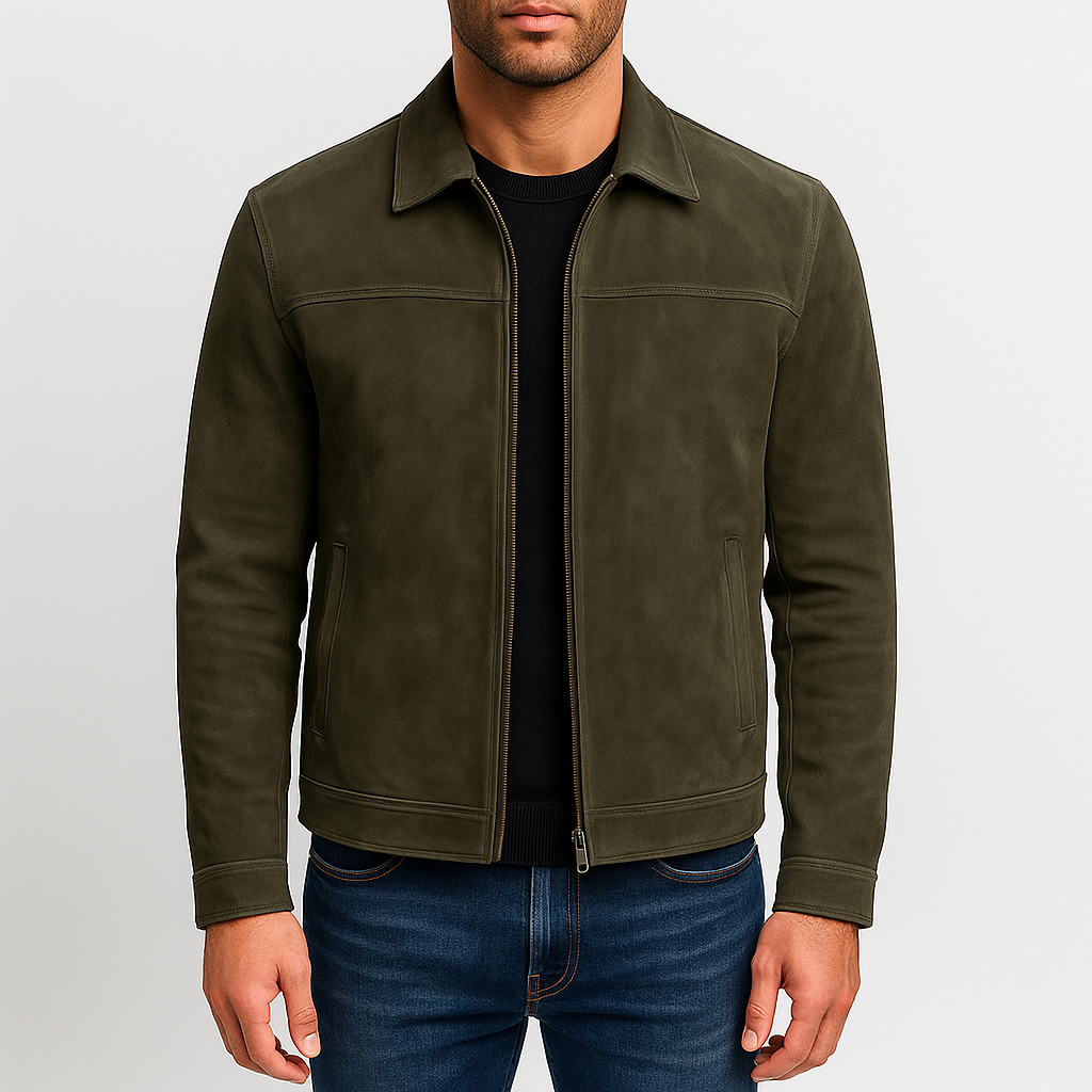 Mens Suede Jacket with Zip Classic Fit