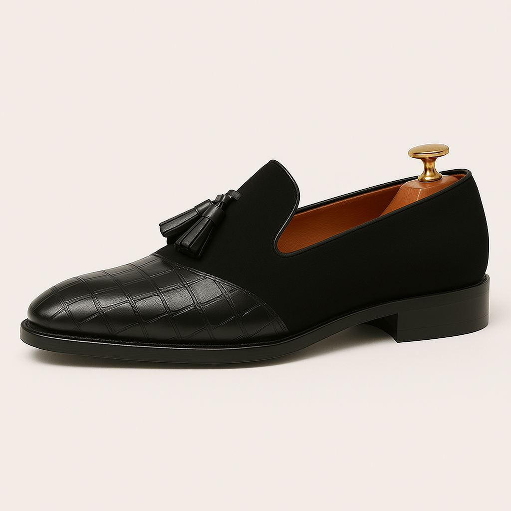 Mens Leather Tassel Loafers Polished Finish