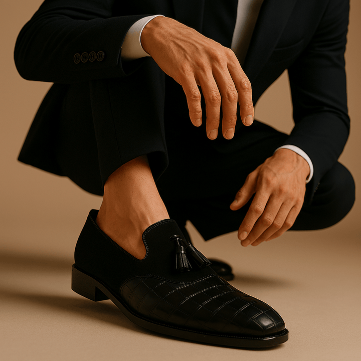 Mens Leather Tassel Loafers Polished Finish