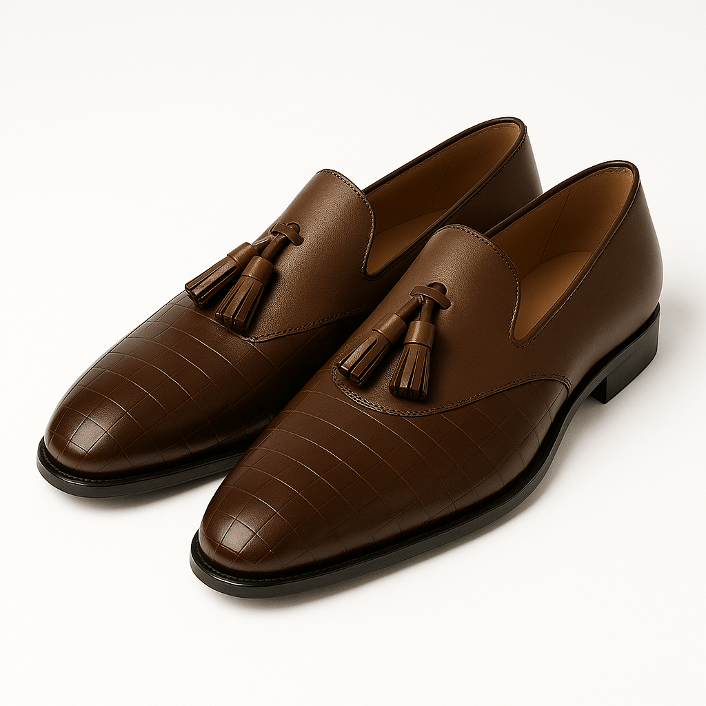 Mens Leather Tassel Loafers Polished Finish