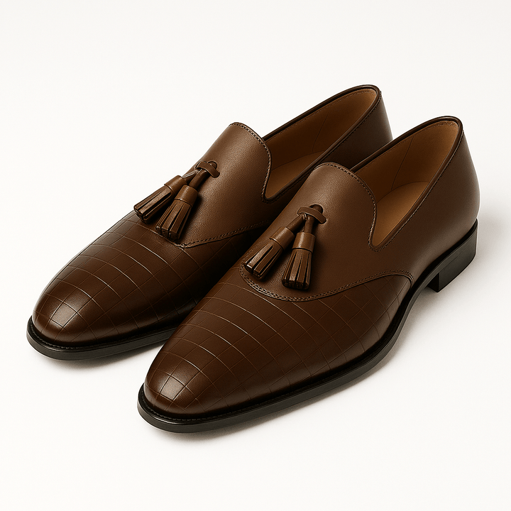 Mens Leather Tassel Loafers Polished Finish