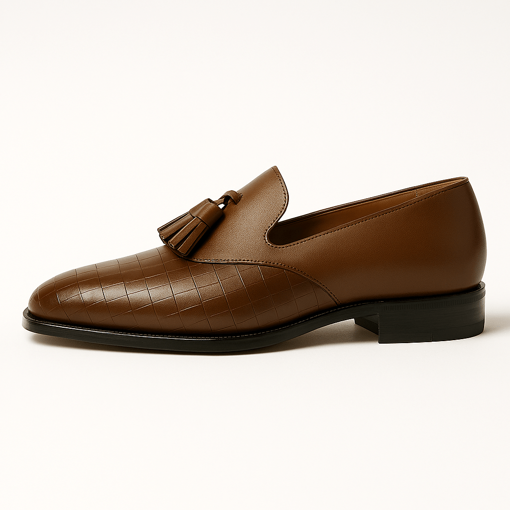 Mens Leather Tassel Loafers Polished Finish