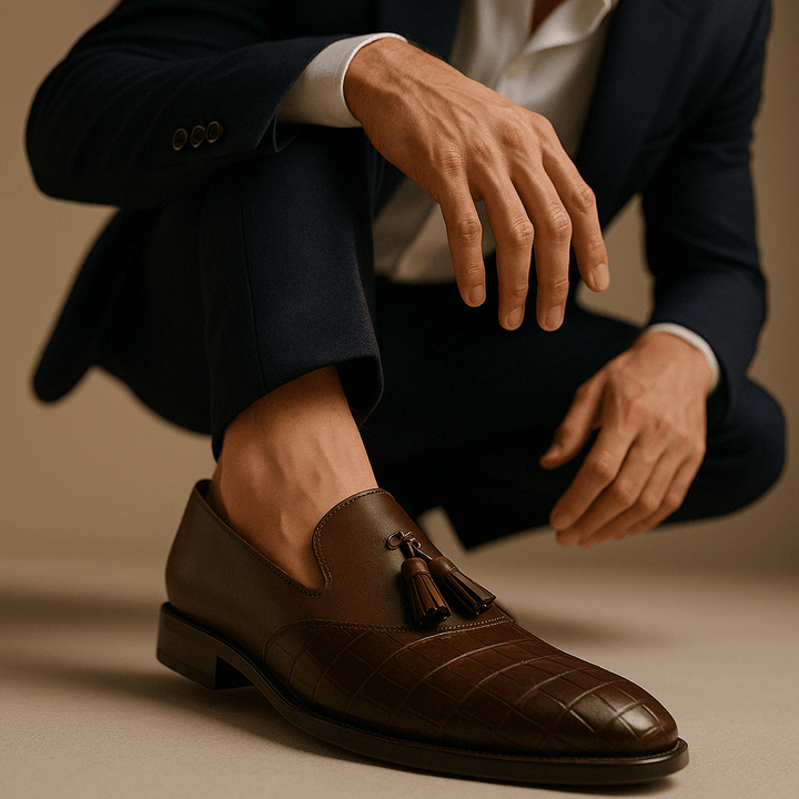 Mens Leather Tassel Loafers Polished Finish