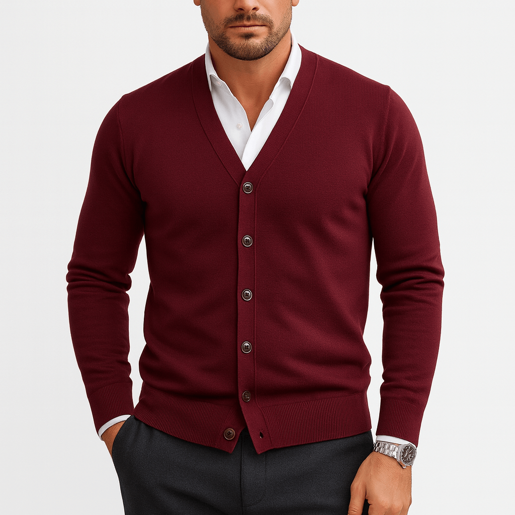 Mens Knit Cardigan Classic Fit V-Neck