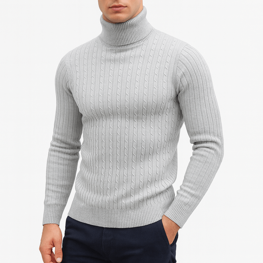 Mens Knitted Sweater Thick Turtleneck Fit