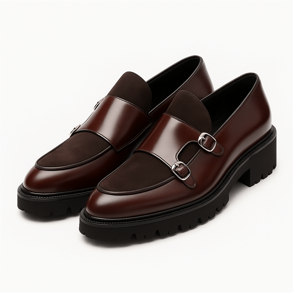 Mens Loafers Leather Chunky Monk Strap - BritishMode