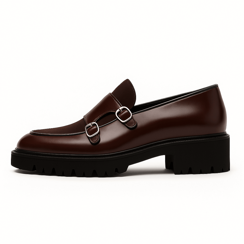 Mens Loafers Leather Chunky Monk Strap