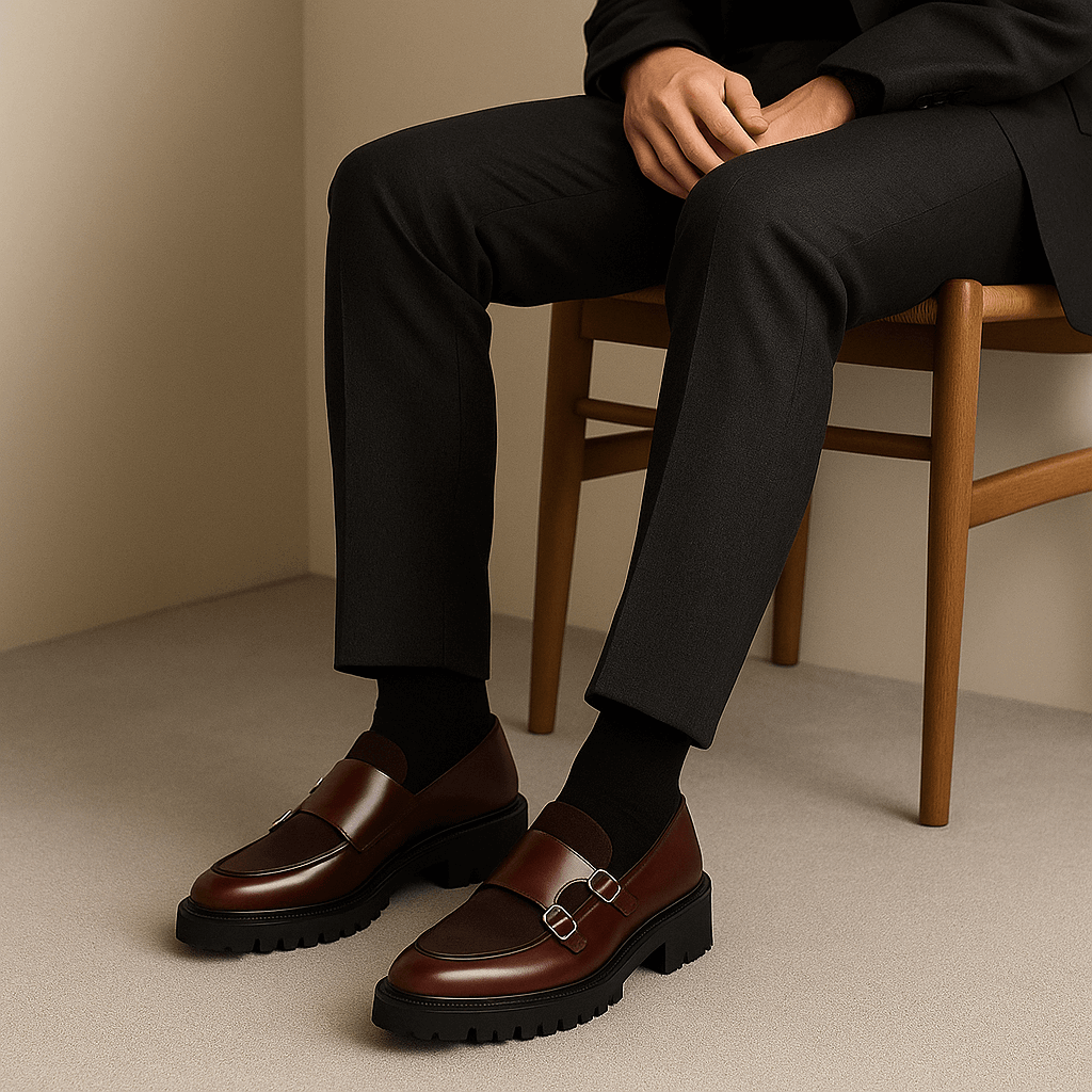 Mens Loafers Leather Chunky Monk Strap