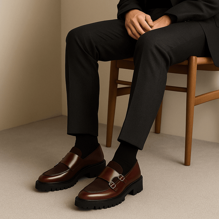 Mens Loafers Leather Chunky Monk Strap