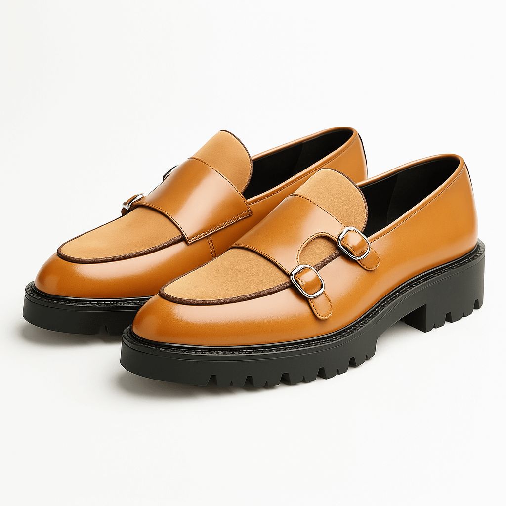 Mens Loafers Leather Chunky Monk Strap