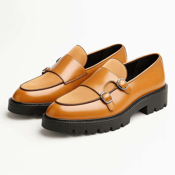 Mens Loafers Leather Chunky Monk Strap