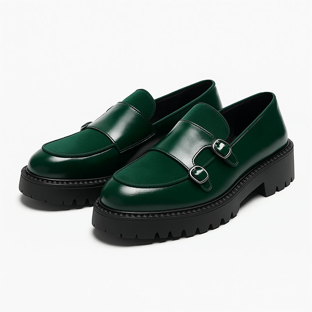 Mens Loafers Leather Chunky Monk Strap
