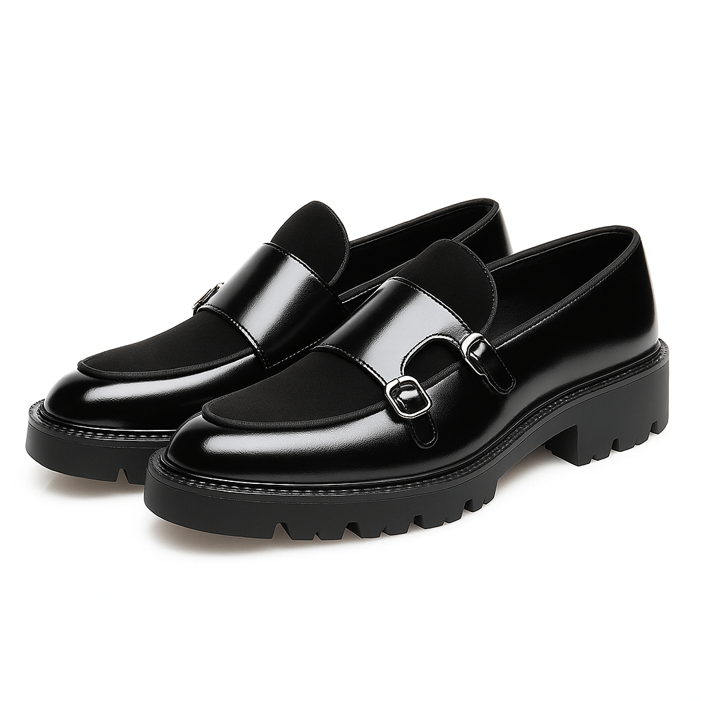 Mens Loafers Leather Chunky Monk Strap