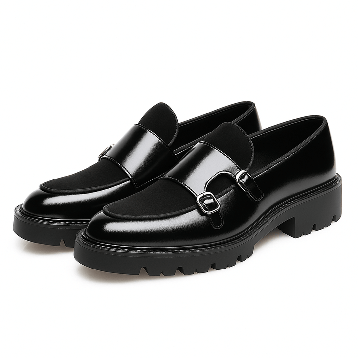 Mens Loafers Leather Chunky Monk Strap