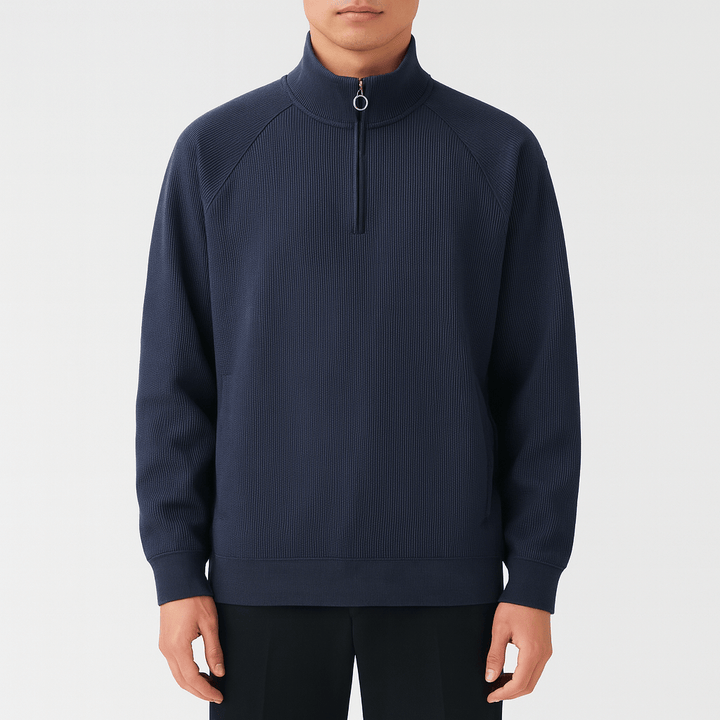 Mens Pullover Waffle Cotton Half Zip - BritishMode