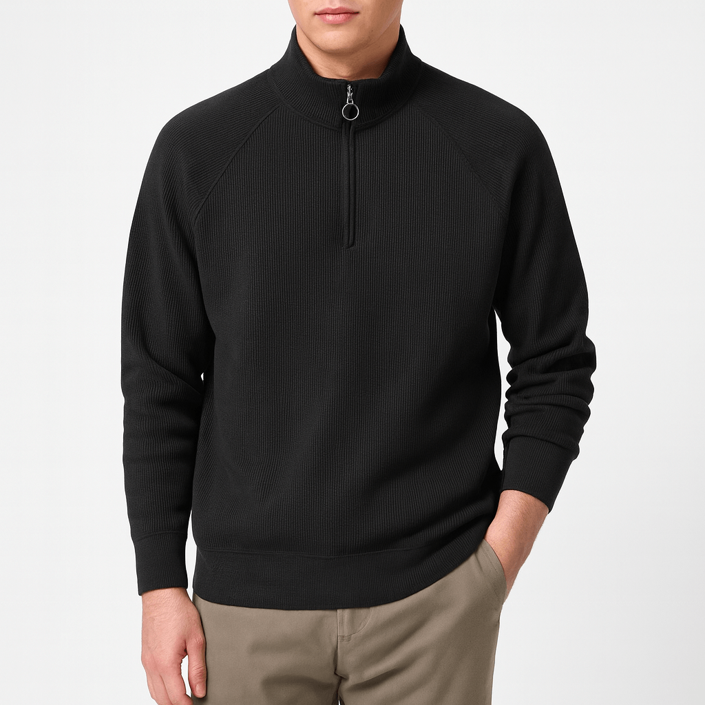 Mens Pullover Waffle Cotton Half Zip