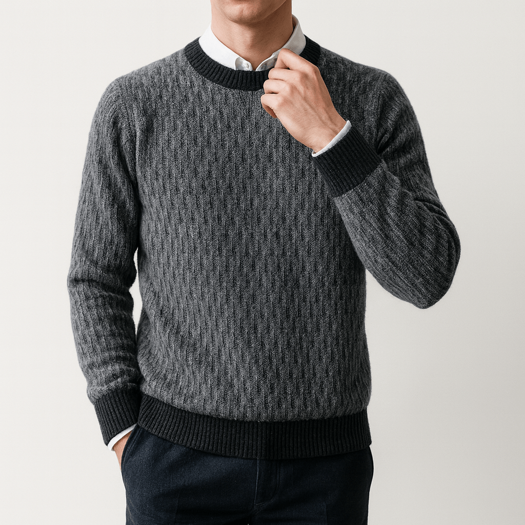Mens Wool Jacquard Knit Sweater Regular Fit - BritishMode