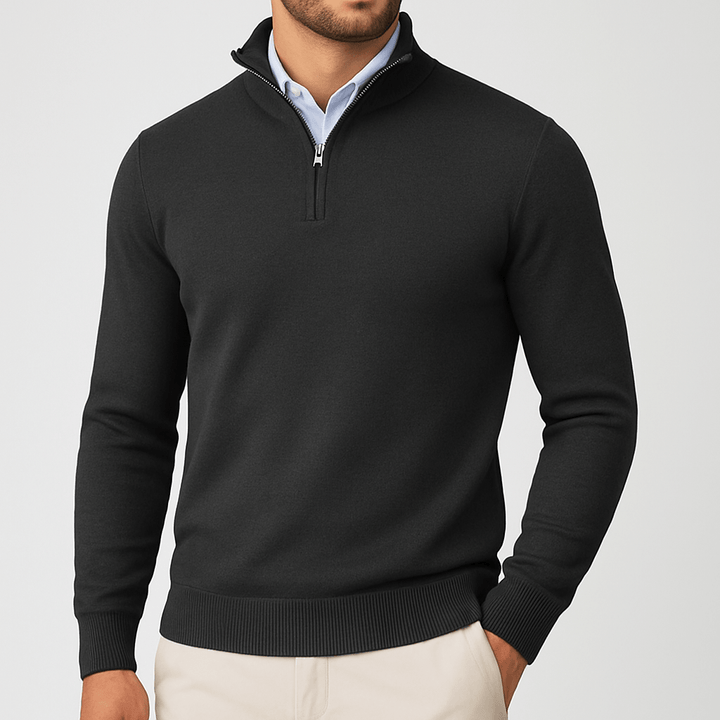 Mens Mock Neck Sweater Zip-Up Knit - BritishMode