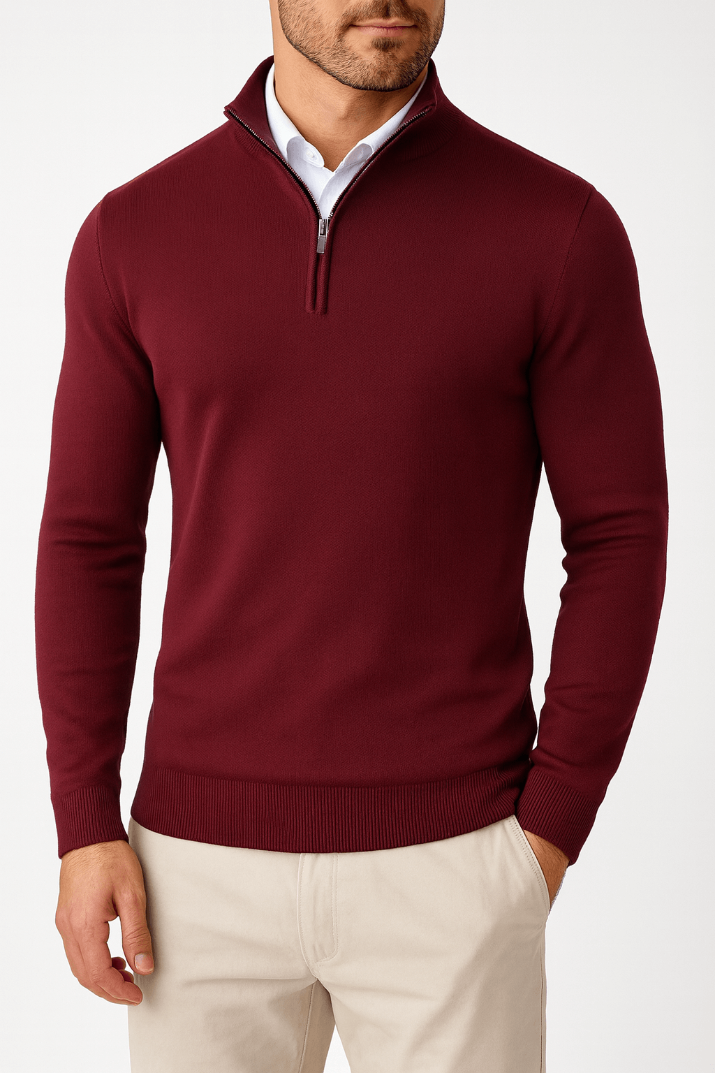 Mens Mock Neck Sweater Zip-Up Knit