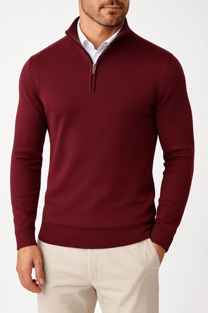 Mens Mock Neck Sweater Zip-Up Knit