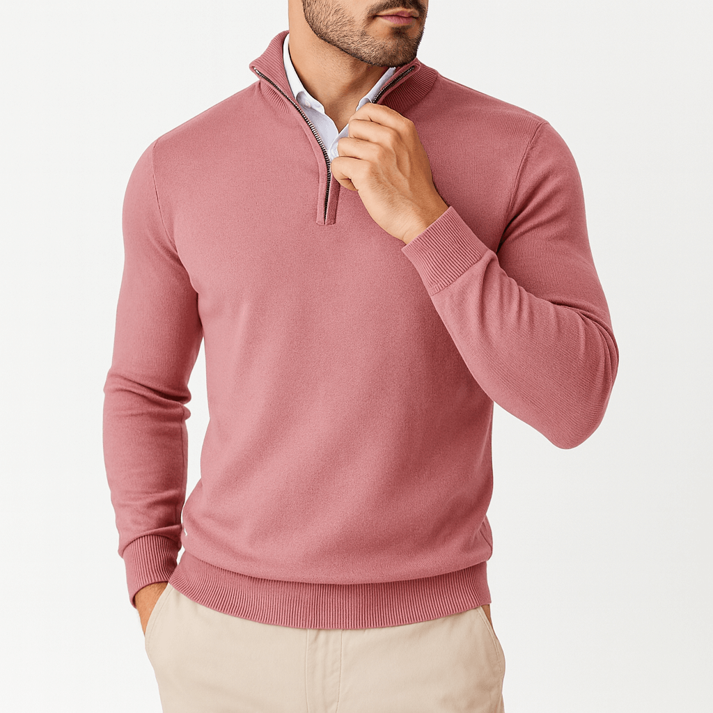 Mens Mock Neck Sweater Zip-Up Knit