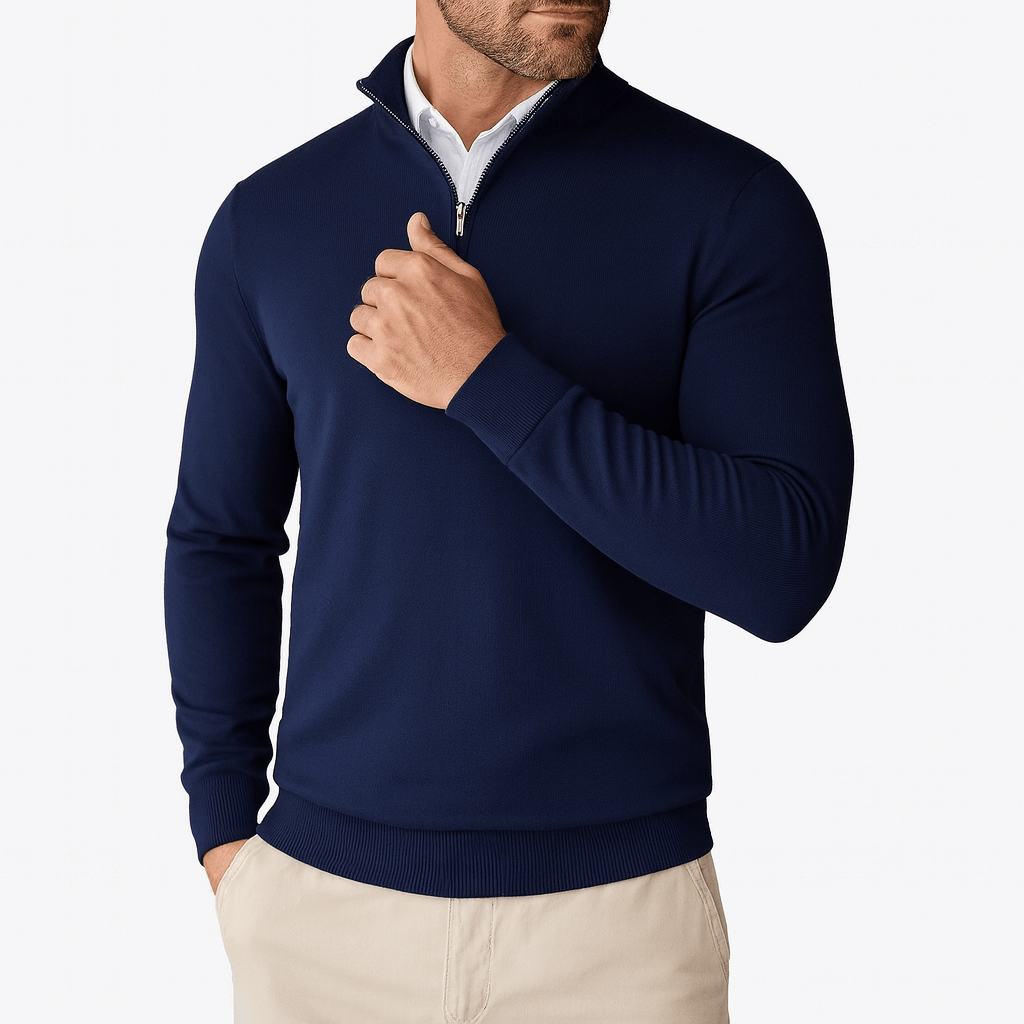 Mens Mock Neck Sweater Zip-Up Knit
