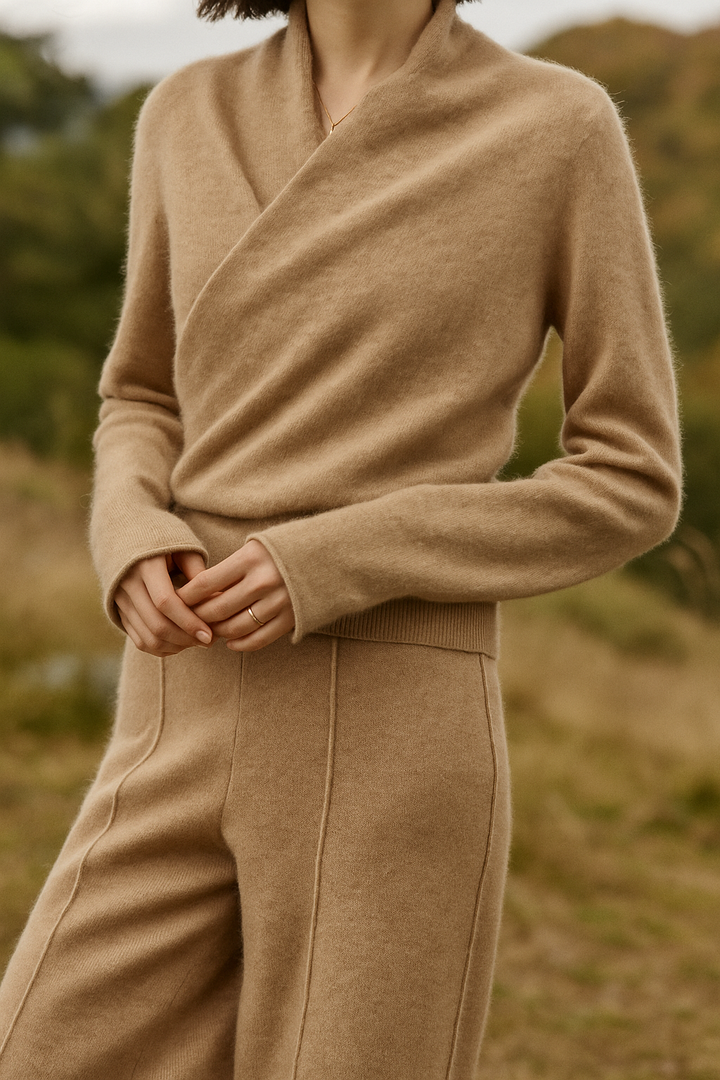Womens Cashmere Wrap Sweater Soft Knit Crossover Style