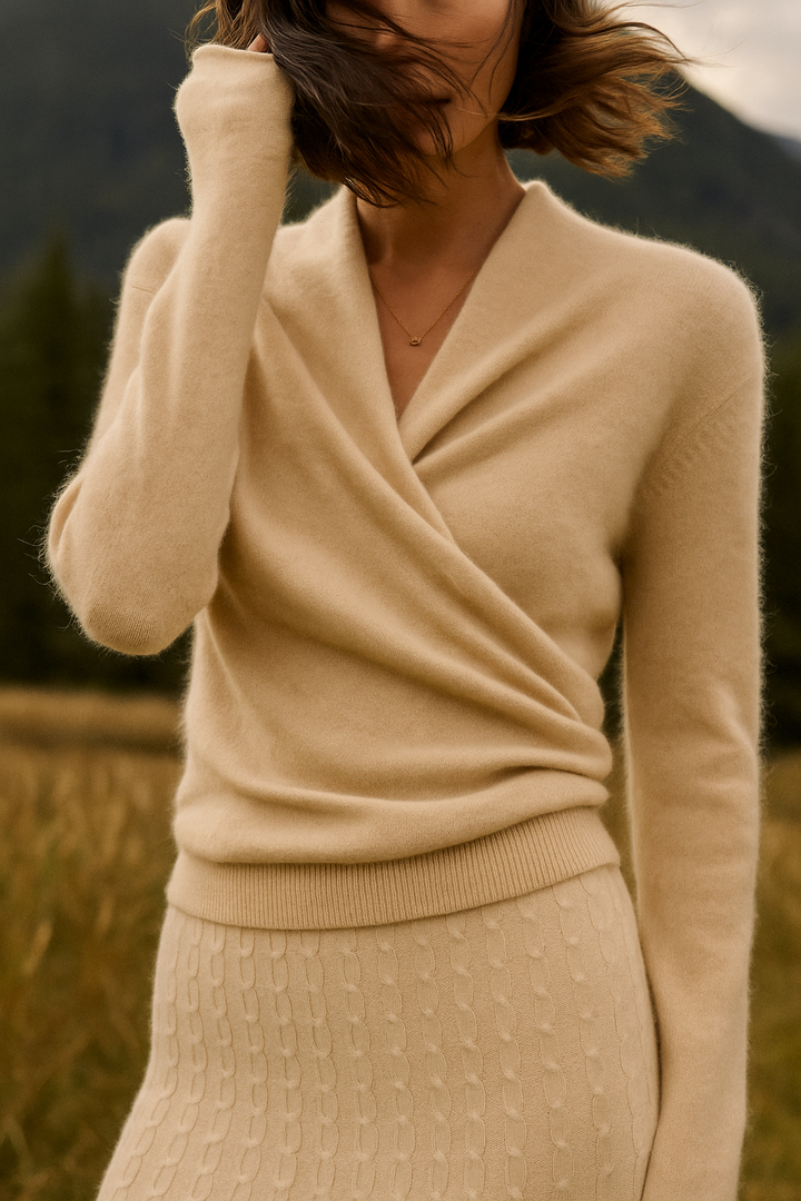 Womens Cashmere Wrap Sweater Soft Knit Crossover Style