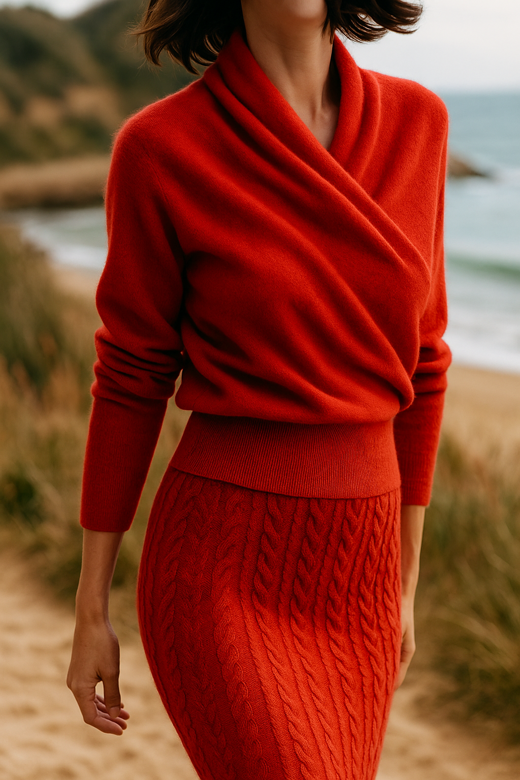 Womens Cashmere Wrap Sweater Soft Knit Crossover Style