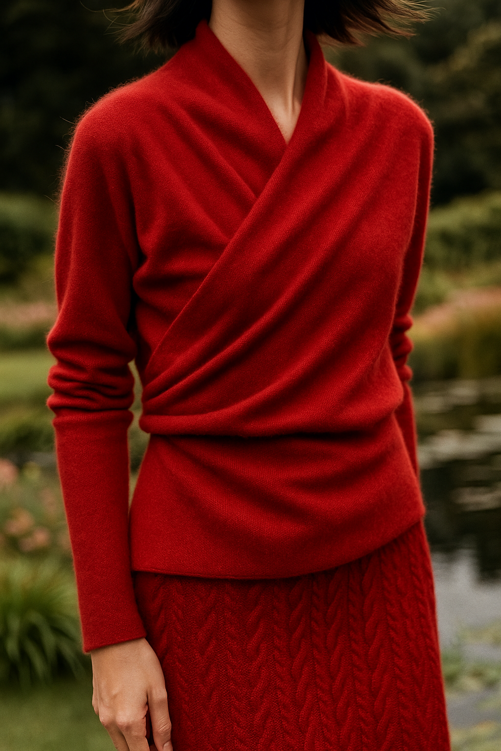 Womens Cashmere Wrap Sweater Soft Knit Crossover Style
