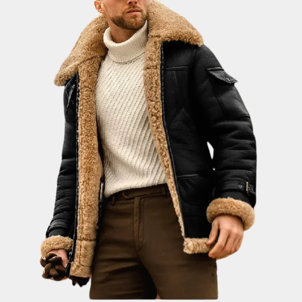 Mens Aviator Leather Jacket Warm Insulated Rugged Fit