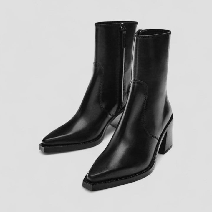 Womens Leather Ankle Boots Block Heel Comfortable Fit - BritishMode