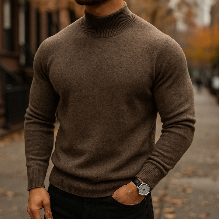 Mens Merino Wool Turtleneck Sweater Slim Fit