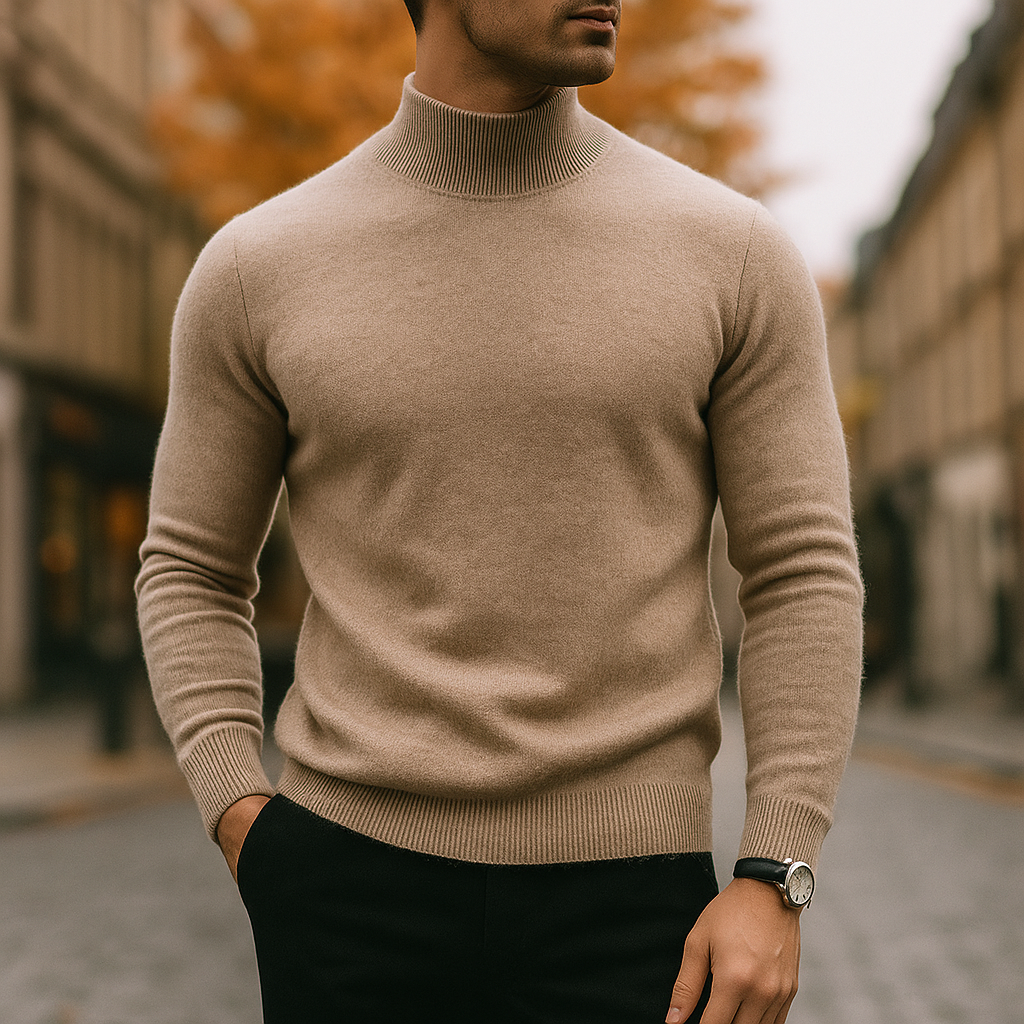 Mens Merino Wool Turtleneck Sweater Slim Fit