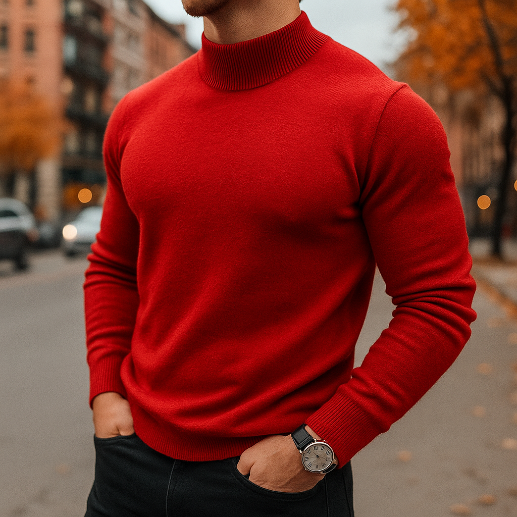 Mens Merino Wool Turtleneck Sweater Slim Fit