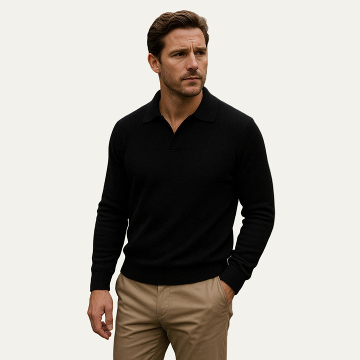 Mens Polo Knit Sweater Ribbed Fit